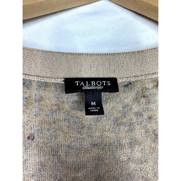 Talbots Wool Blend Animal Leopard Print Button Cardigan‎ size Medium Tan/Brown - Picture 2 of 6